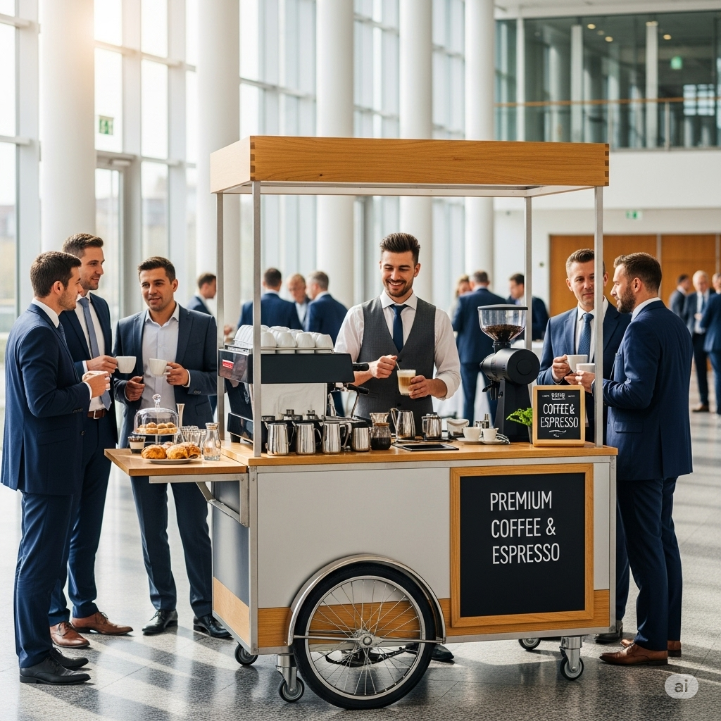 Guests enjoying coffee at a corporate event